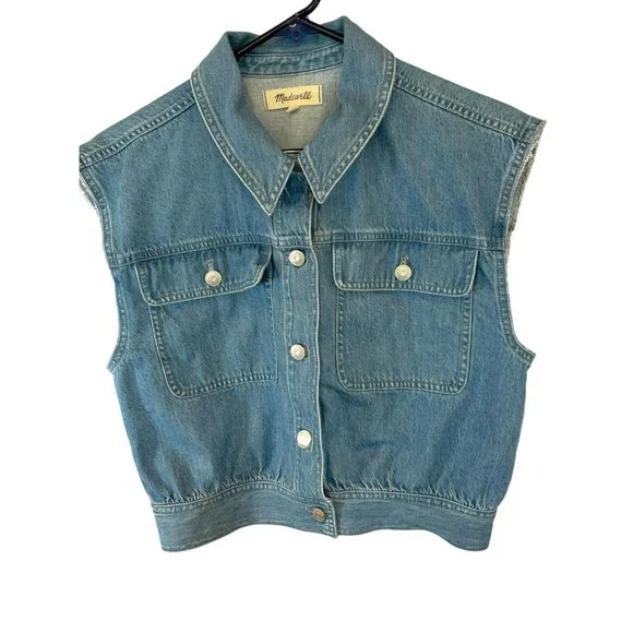Madewell Women's Collared Denim Vest Light Wash Size Small With Pockets - Picture 1 of 12